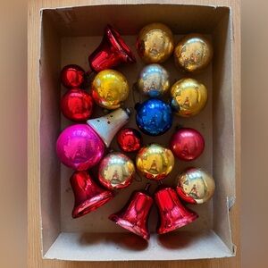 Vintage Glass Shiny Brite Christmas Ornaments Lot Of 19 Mixed Brands Bells Red